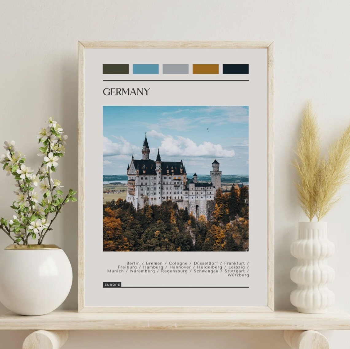 Germany Neuschwanstein Castle Bavaria Color Block Travel Poster