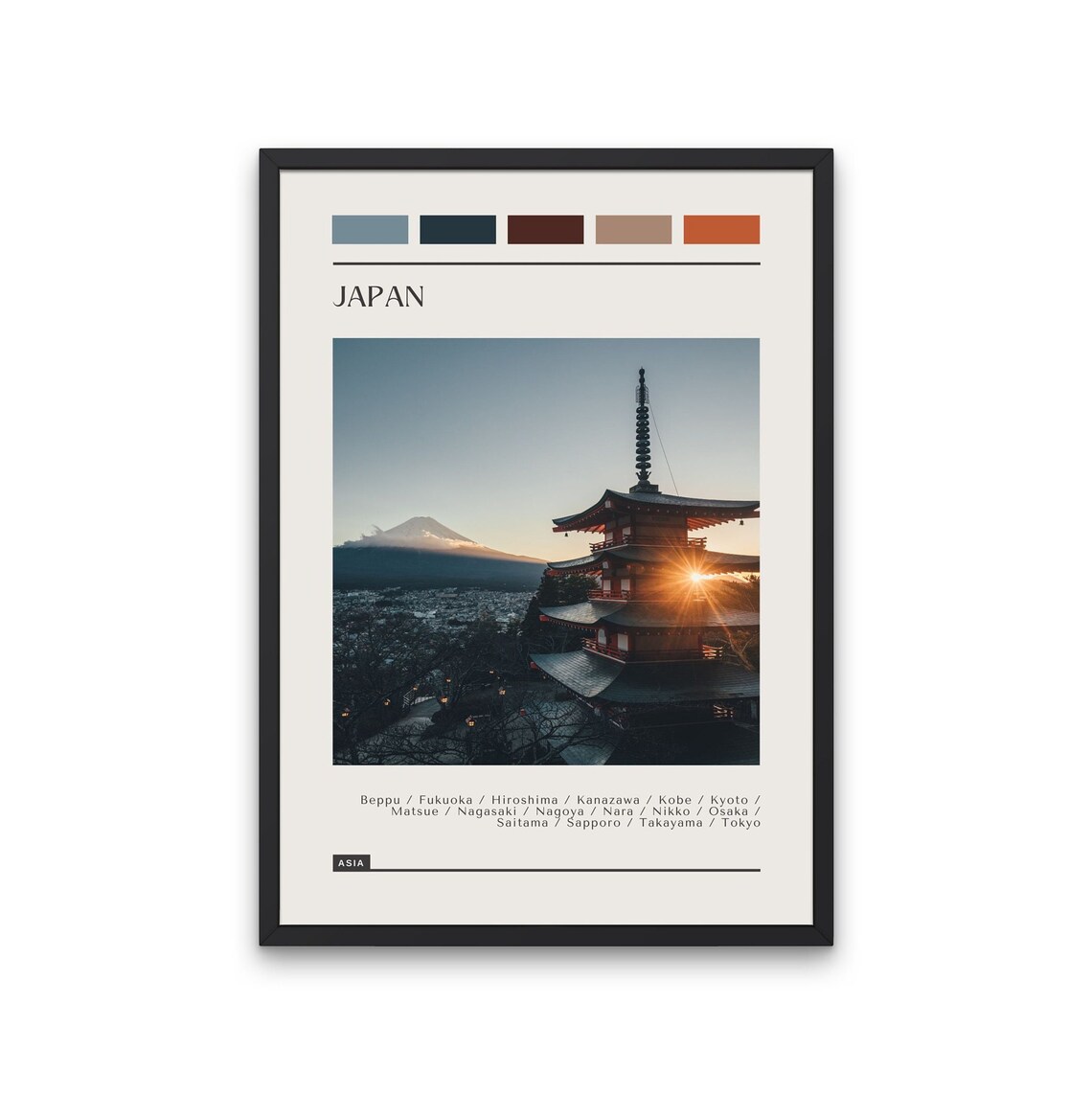 Mount Fuji Pagoda Japan Golden Sunset Travel Photography Poster