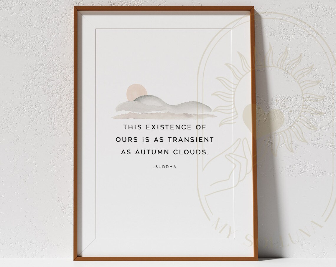 Buddha Autumn Clouds Transient Existence Quote Watercolor Minimalist Poster - Image 2