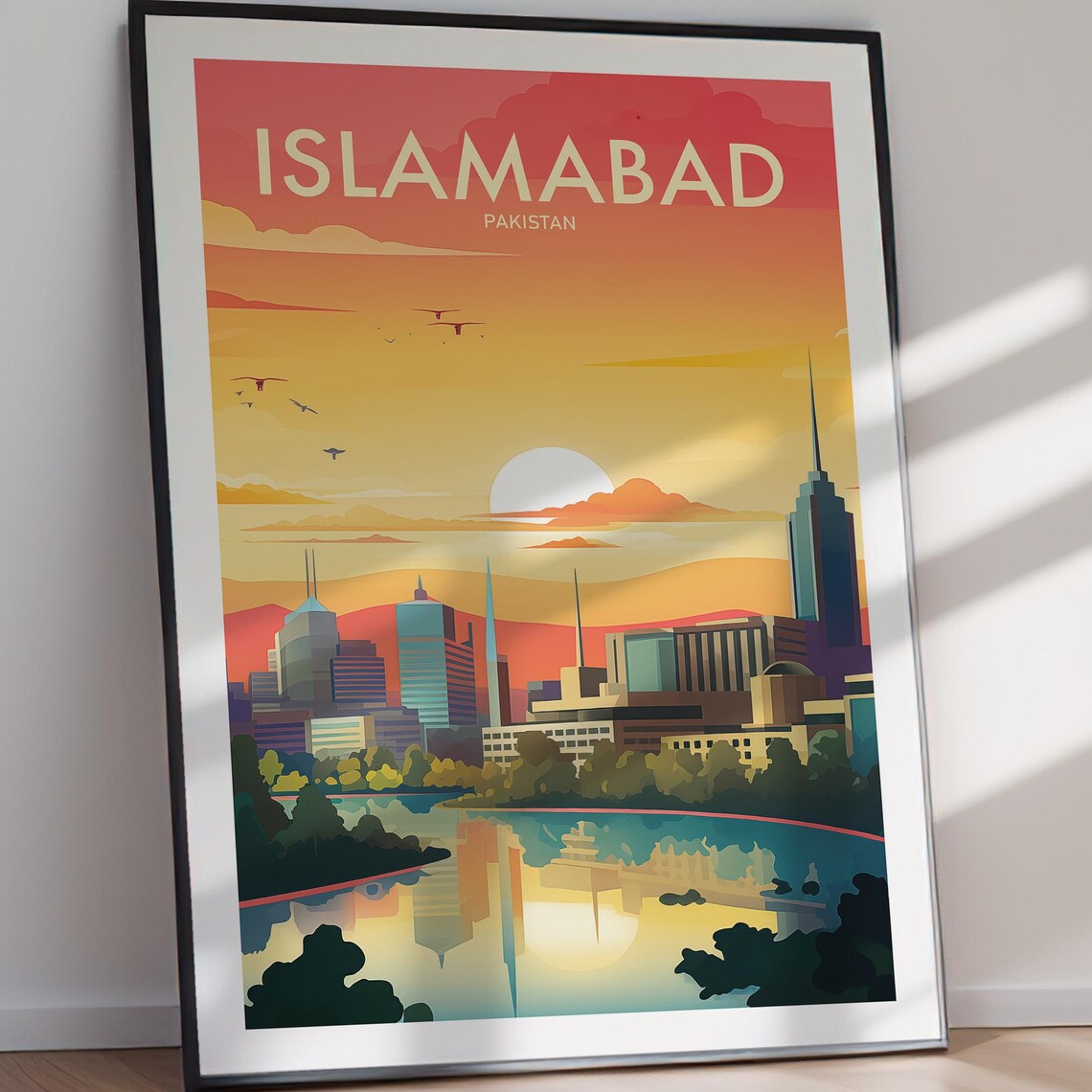 Islamabad Pakistan Golden Sunset City Skyline Travel Wall Poster - Image 2
