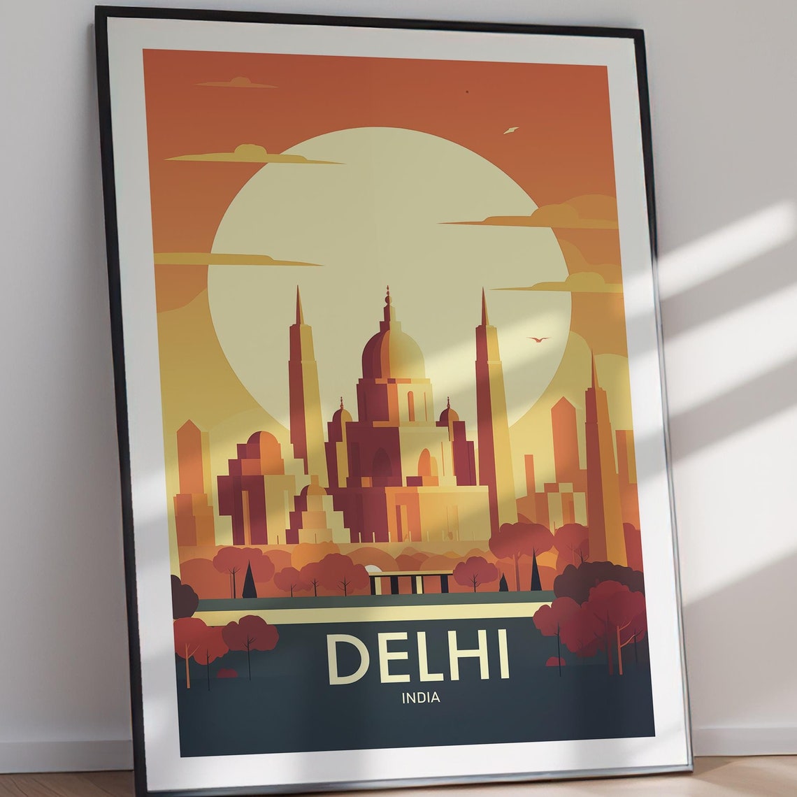 Delhi India Sunset Cityscape Dome Skyline Vintage Travel Poster - Image 2