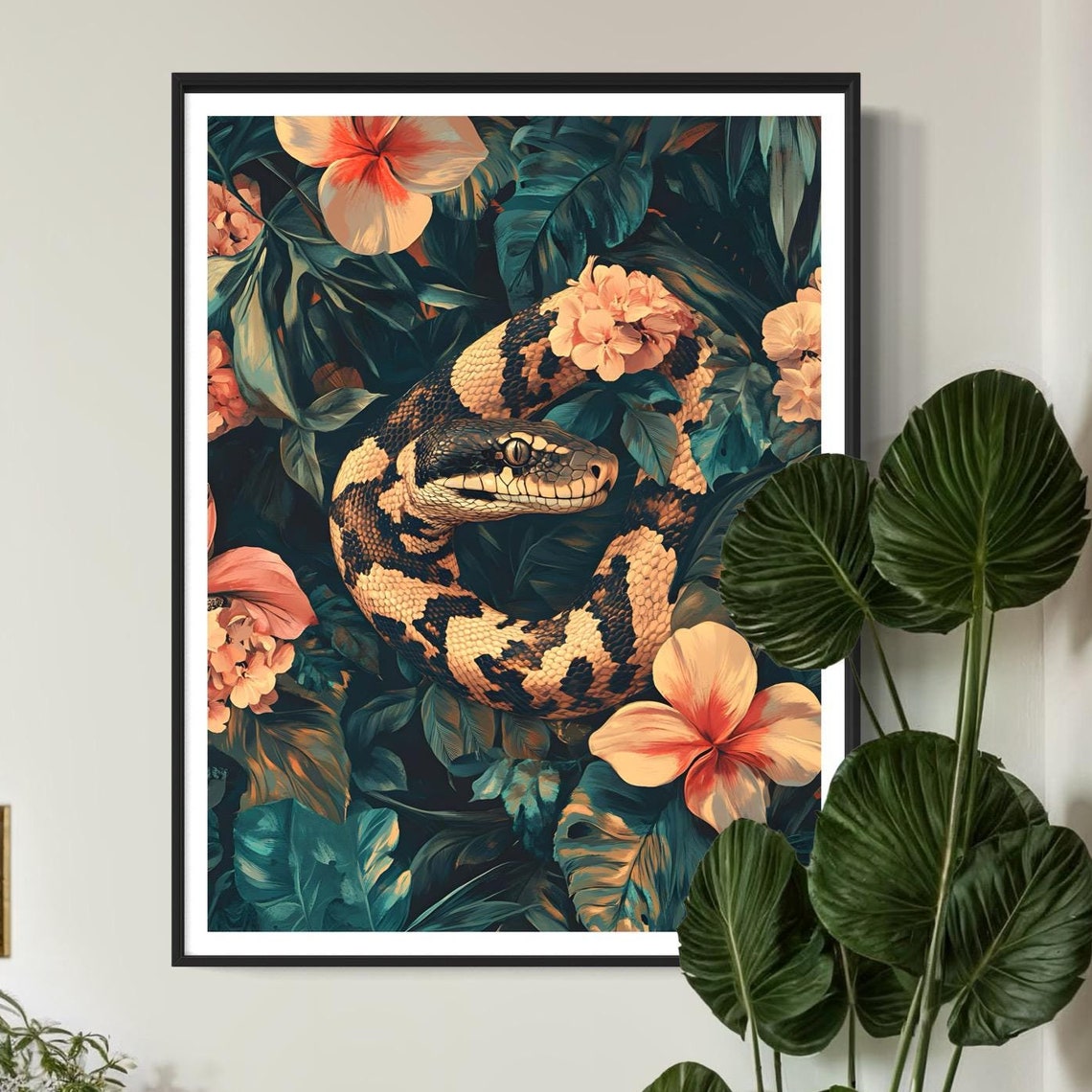 Carpet Python Art Print Snake Painting Jungle Tropical Leaves Artwork Wildlife Decor Vintage Modern Style Exotic Snake Reptile Drawing - Image 4