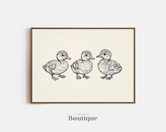 Three Ducklings Illustration Print Cute Black And White Nursery Wall Art For Baby Room Decor Ducks No460