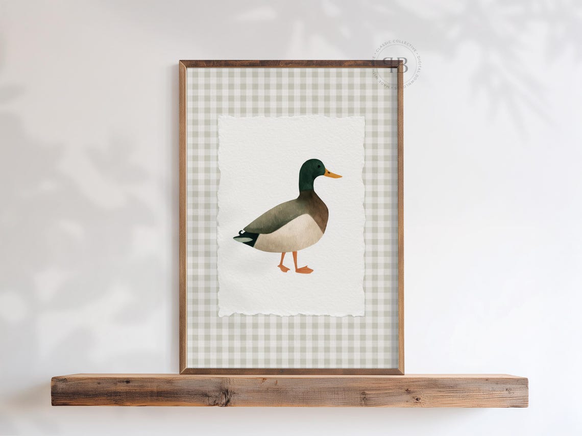 Mallard Duck Watercolor Farmhouse Nursery Kids Room Wall Art