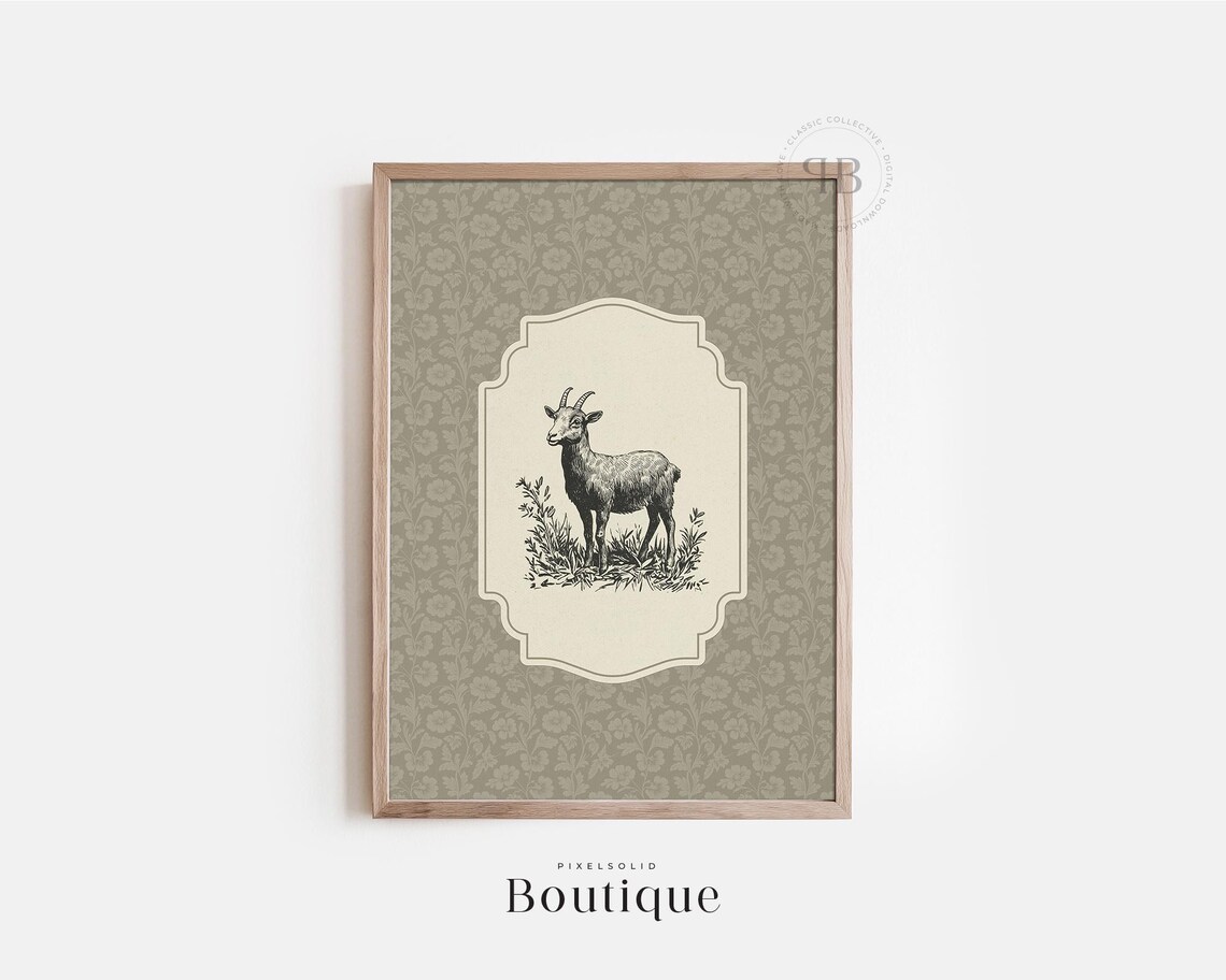 Goat Illustration Wall Art Rustic Vintagestyle Farmhouse Home Dcor No592