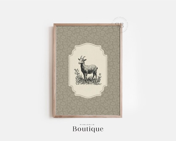 Goat Illustration Wall Art Rustic Vintagestyle Farmhouse Home Dcor No592
