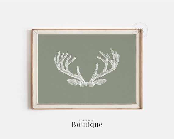 Minimalistic Deer Antler Art Print Wildlife Illustration Natureinspired Wall Decor Farmhouse Style Antlers Cabin No446