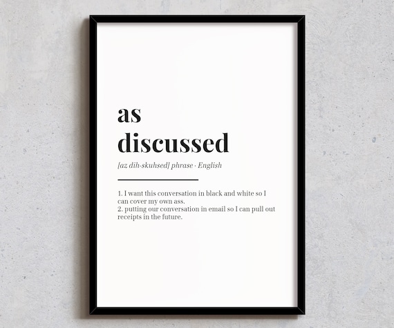 As Discussed Definition Funny Office Email Receipts Humor Poster