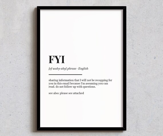 Fyi Definition Print Funny Office Wall Decor
