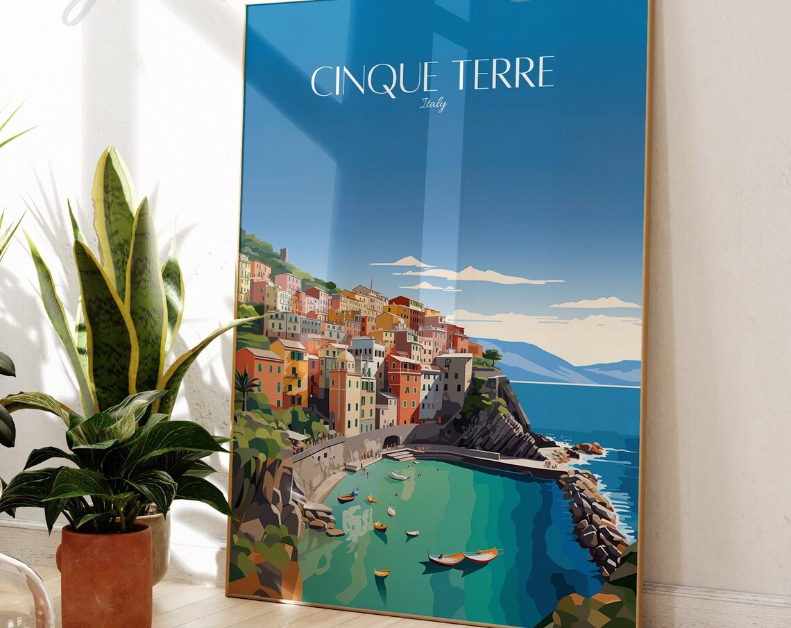 Cinque Terre Italy Seaside Colorful Cliffside Village Travel Poster