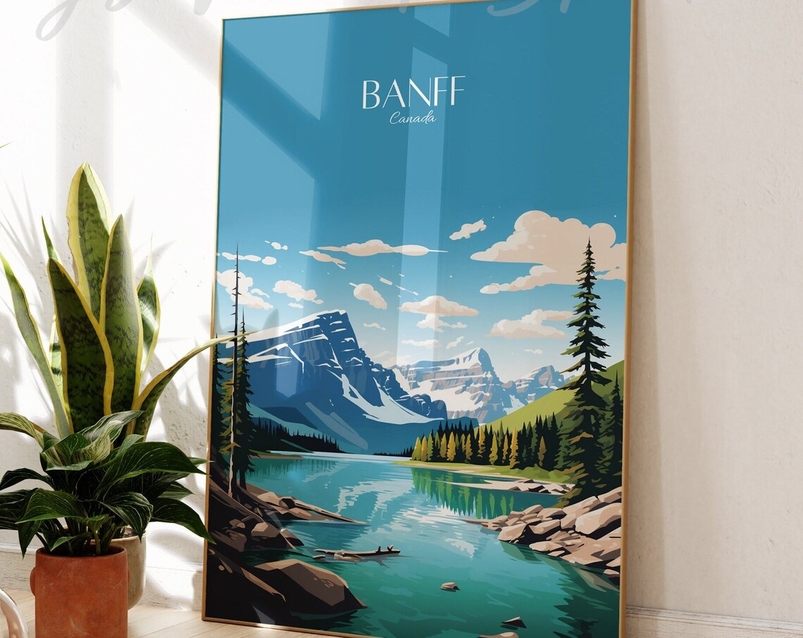 Banff National Park Canada Mountain Lake Vintage Travel Poster