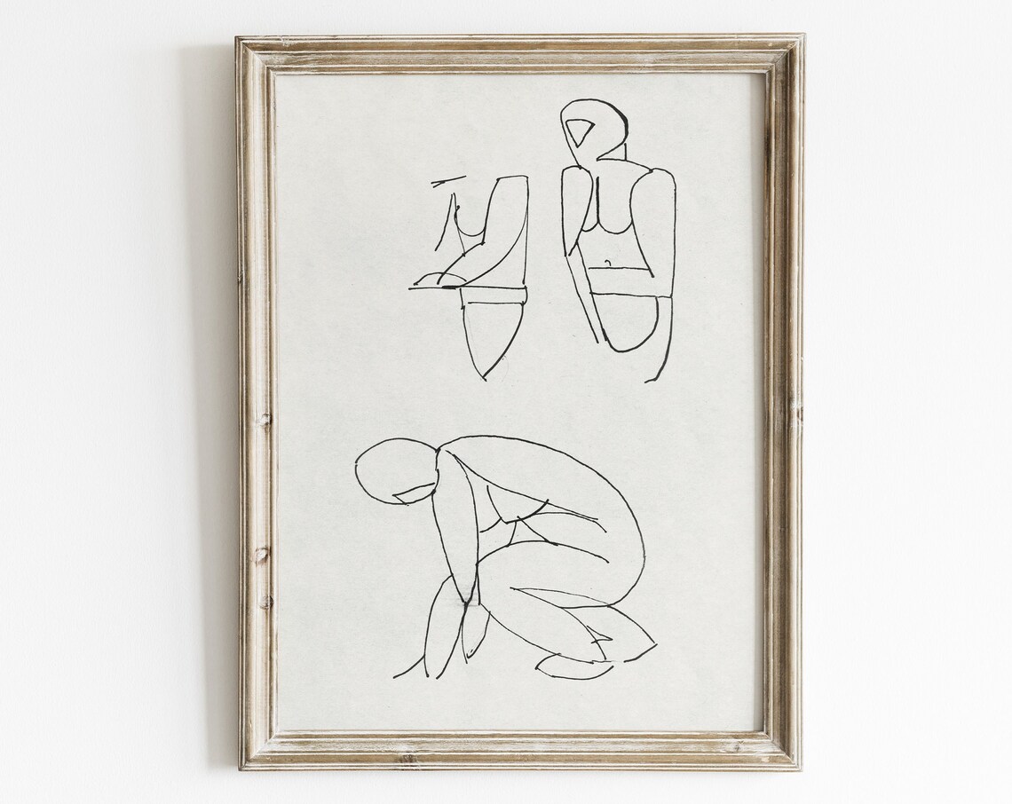 Three Abstract Figure Studies Minimalist Outline Drawing Line Art Poster