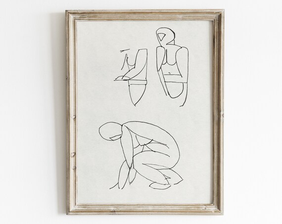 Three Abstract Figure Studies Minimalist Outline Drawing Line Art Poster