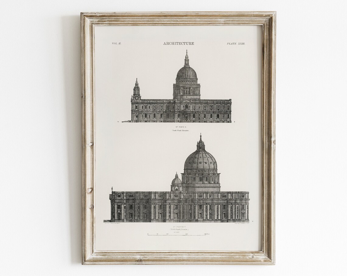 Antique Architecture Drawing, Vintage Line Art Print
