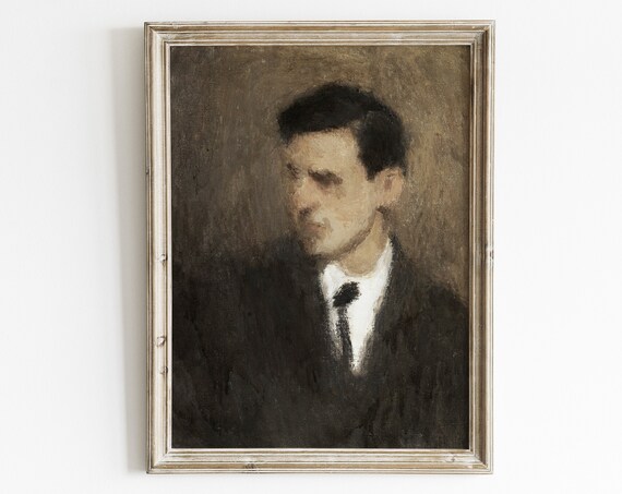 Vintage Man Portrait, Dark Moody Oil Painting Print