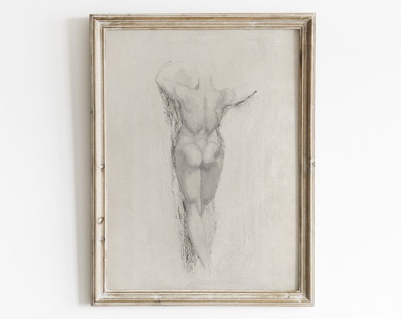 Vintage Woman Figure Sketch, Female Line Drawing Art Print
