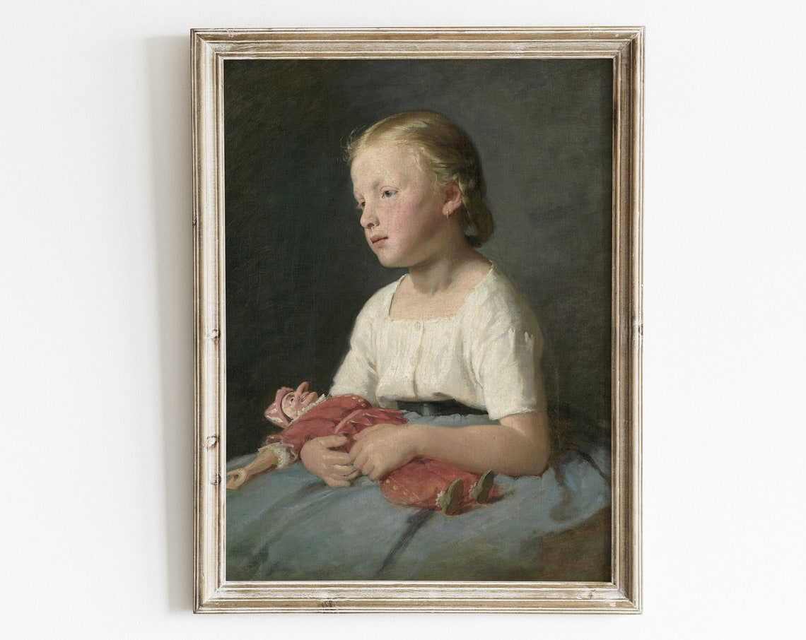 Antique Oil Painting Of Little Girl Vintage Girl Portrait Print Portrait Wall Art Antique Art Vintage Nursery Portrait Print
