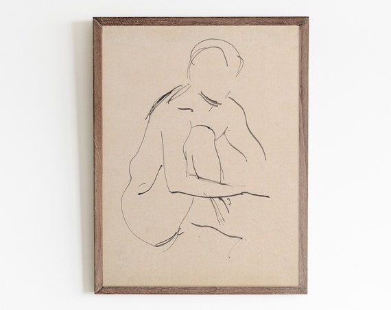 Vintage Figure Sketch, Minimalist Line Art Print