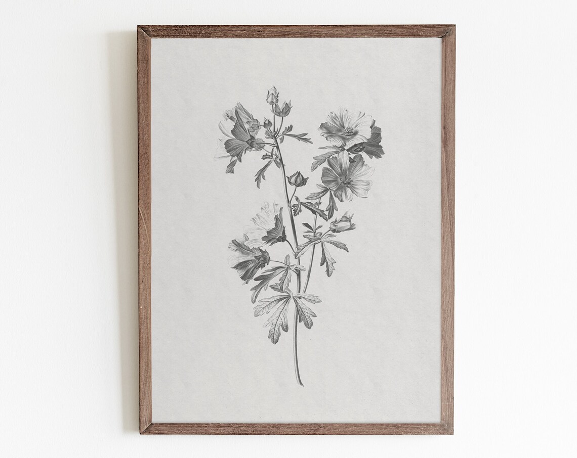 Vintage Neutral Floral Print Antique Botanical Art Farmhouse Style Vintage Muted Floral Painting Neutral Minimalist Vintage Art