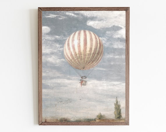 Vintage Hot Air Balloon Art Print, Girls Nursery Decor