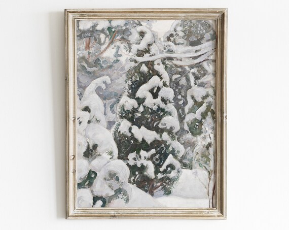 Winter Landscape Tree Painting, Vintage Art Print
