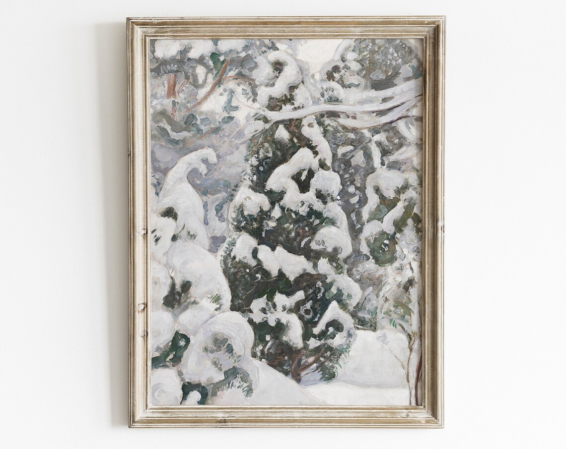 Winter Landscape Tree Painting, Vintage Art Print