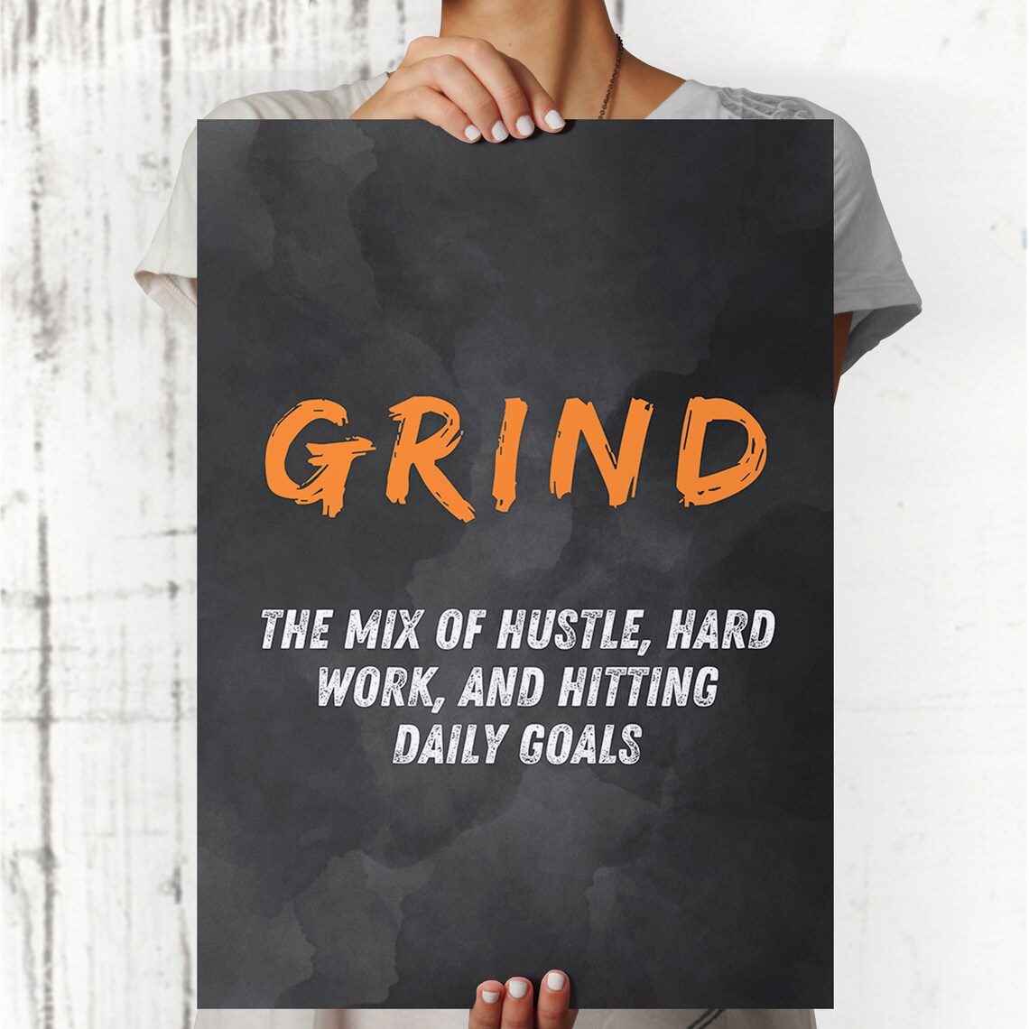 Grind Orange Brush Hustle Hard Work Gym Motivational Quote Poster - Image 3