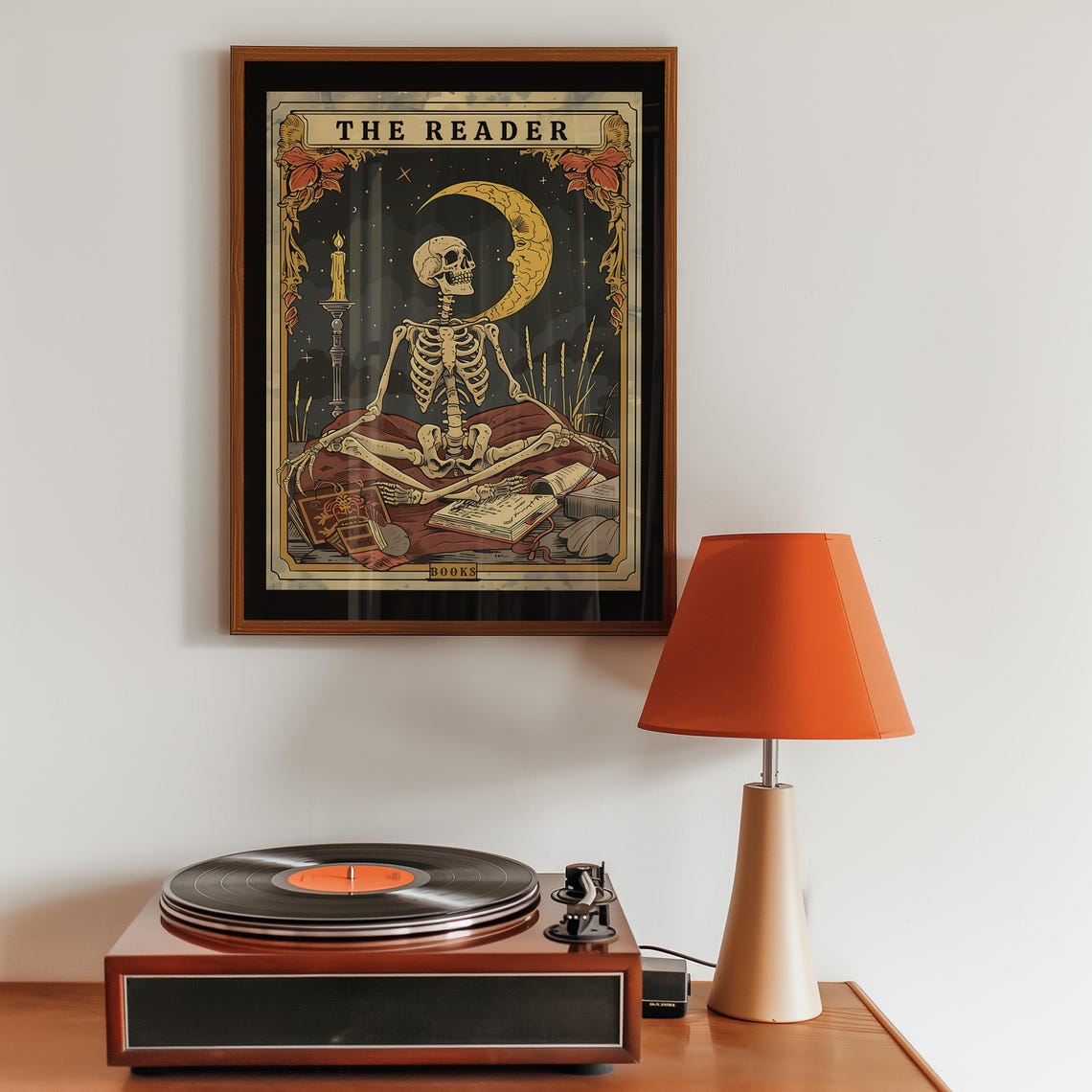 The Reader Tarot Print Skeleton Card Wall Art Book Lover Gift Witchy Reading Nook Bookish Library Decor - Image 7