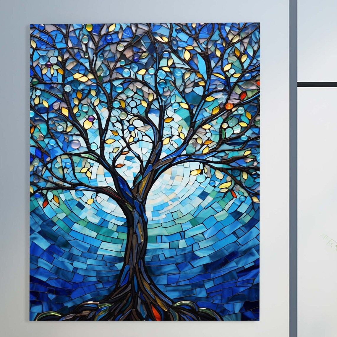 Blue Abstract Modern Tempered Glass Art Print