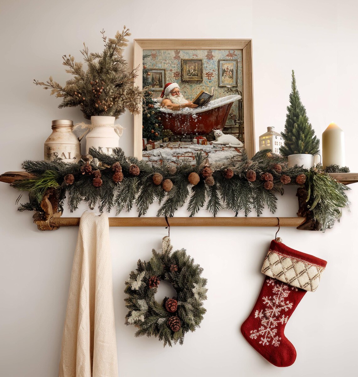Santa Claus Reading In Bathtub Christmas Poster Print - Image 7