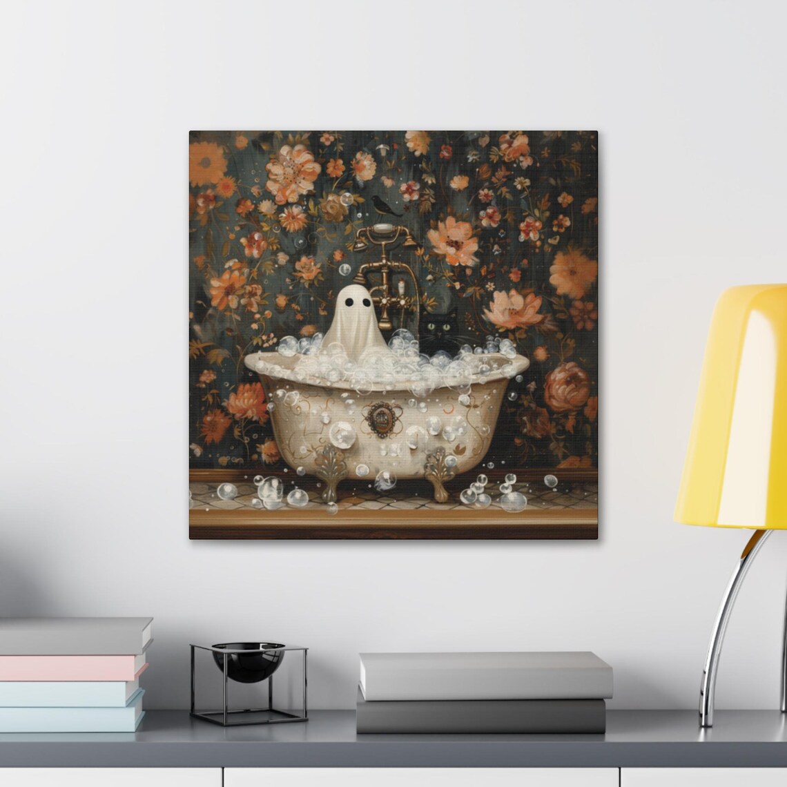 Ghost And Cat In Bathtub, Spooky Halloween Bathroom Decor - Image 3