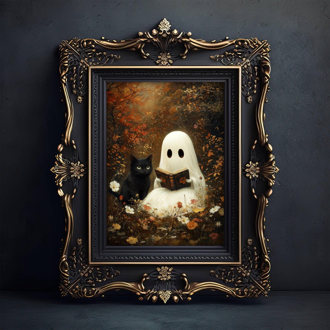Cute Ghost Reading With Black Cat, Whimsigoth Poster - Image 7