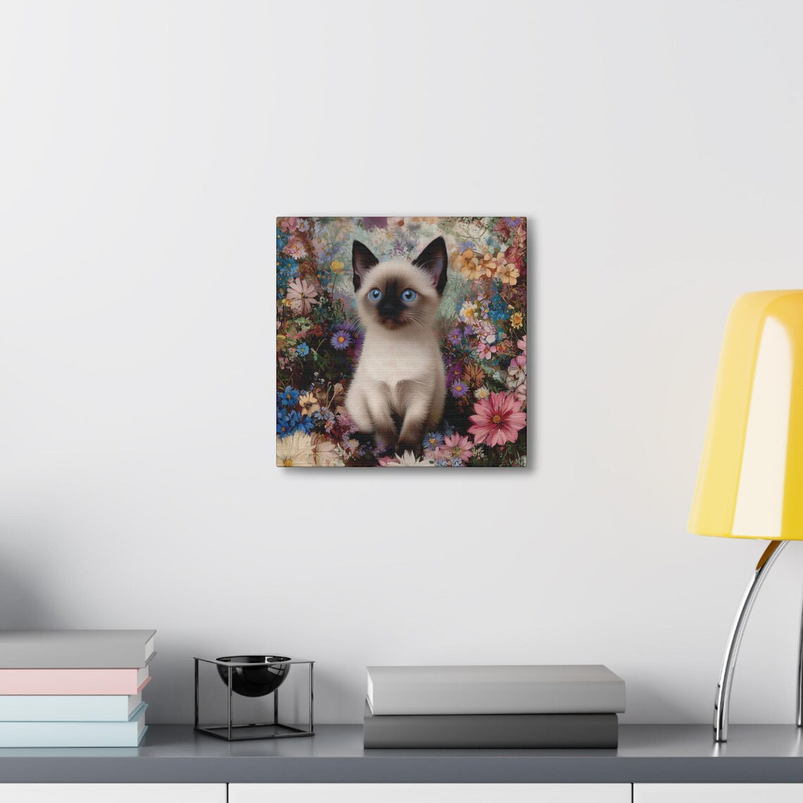 Blue-Eyed Siamese Kitten Sitting in a Burst of Colorful Spring Wildflowers Poster - Image 6
