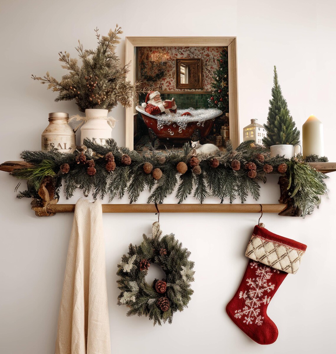 Santa Claus Reading in Bathtub Christmas Poster - Image 6