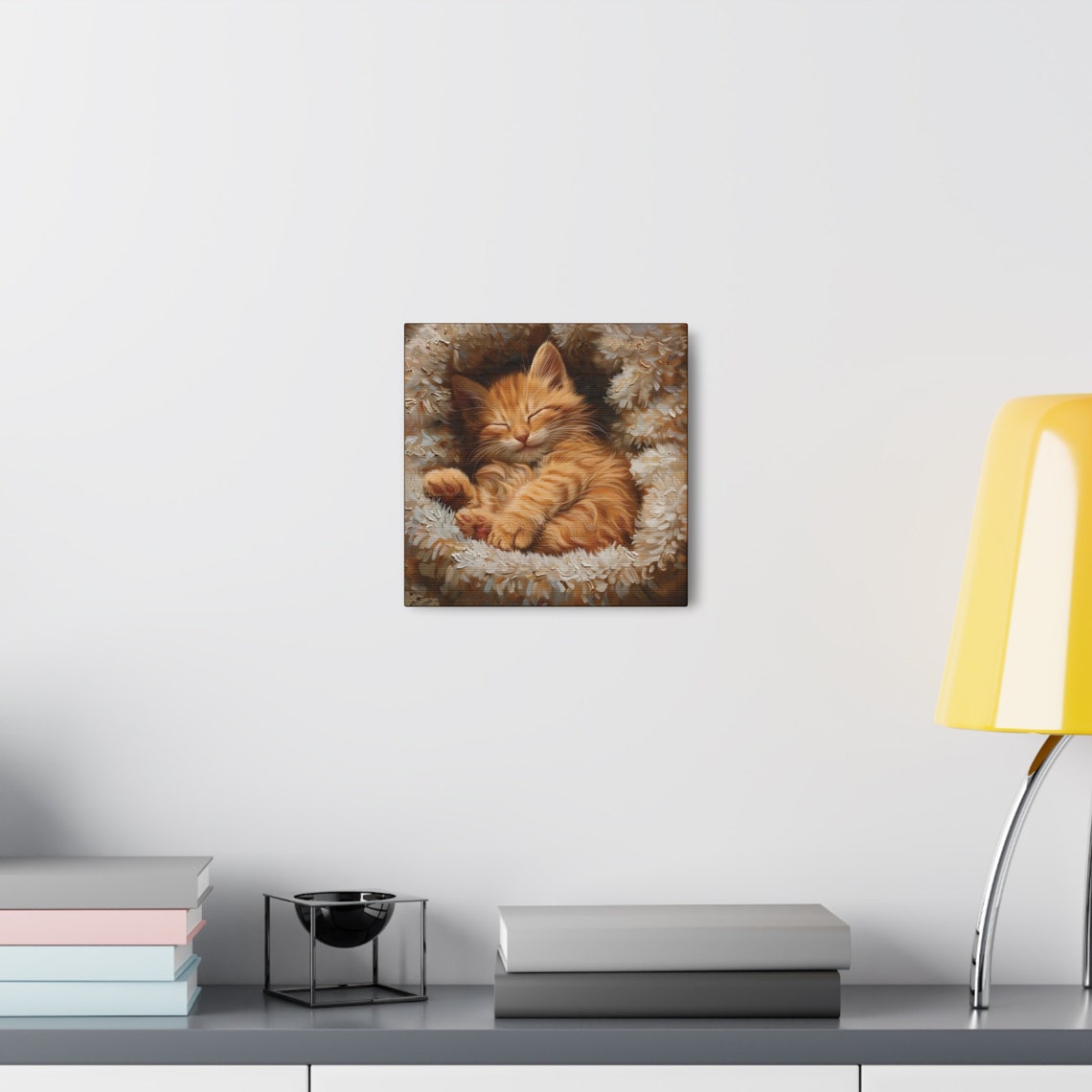 Sleeping Ginger Kitten Curled in Fluffy Blanket Oil Painting Poster - Image 7