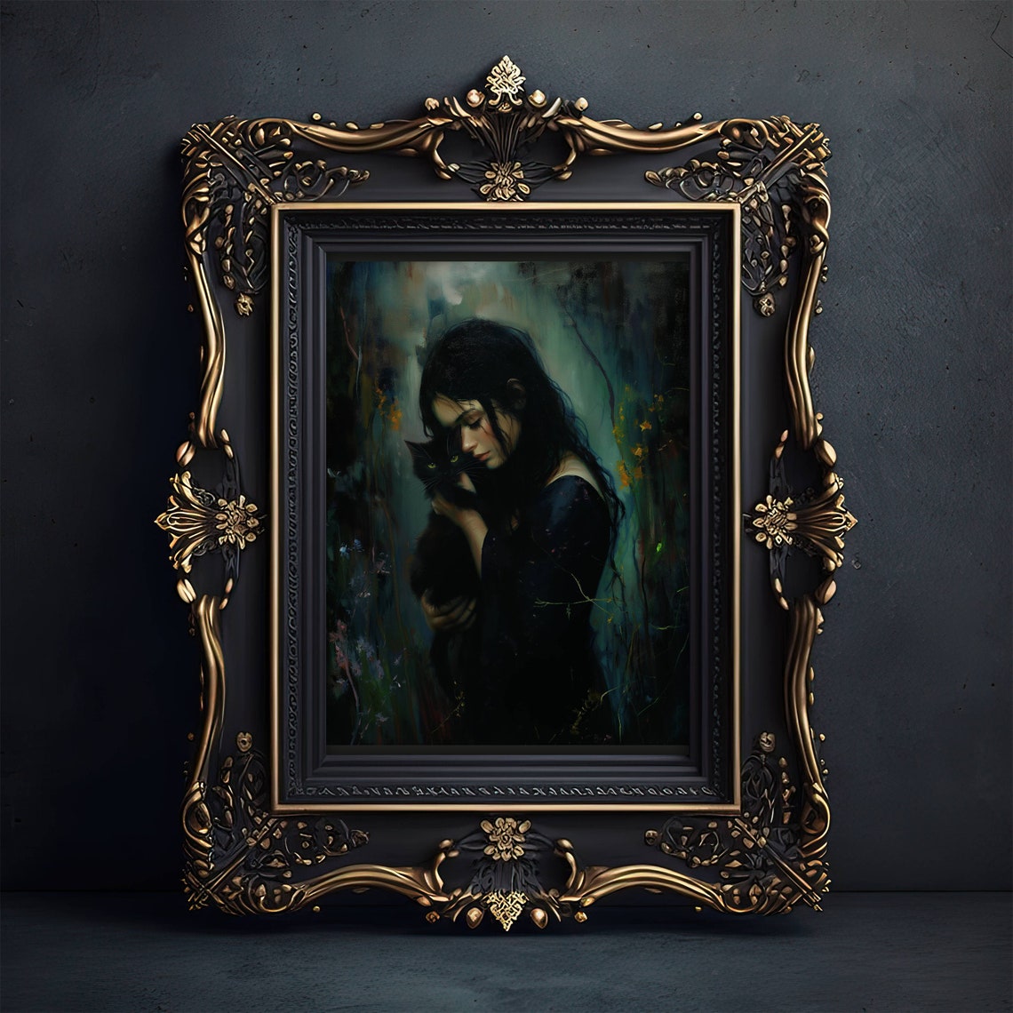Girl With Black Cat Poster Dark Academia Art Moody Art Print Pretty Whimsigoth Wall Art Black Cat Lover Gift Unframed - Image 4