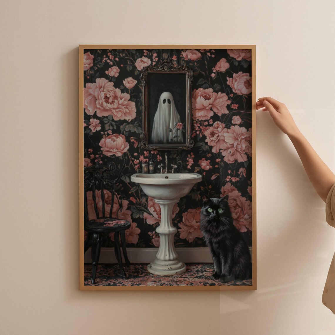 Ghost And Cat In Bathroom, Whimsigoth Halloween Poster Print - Image 2