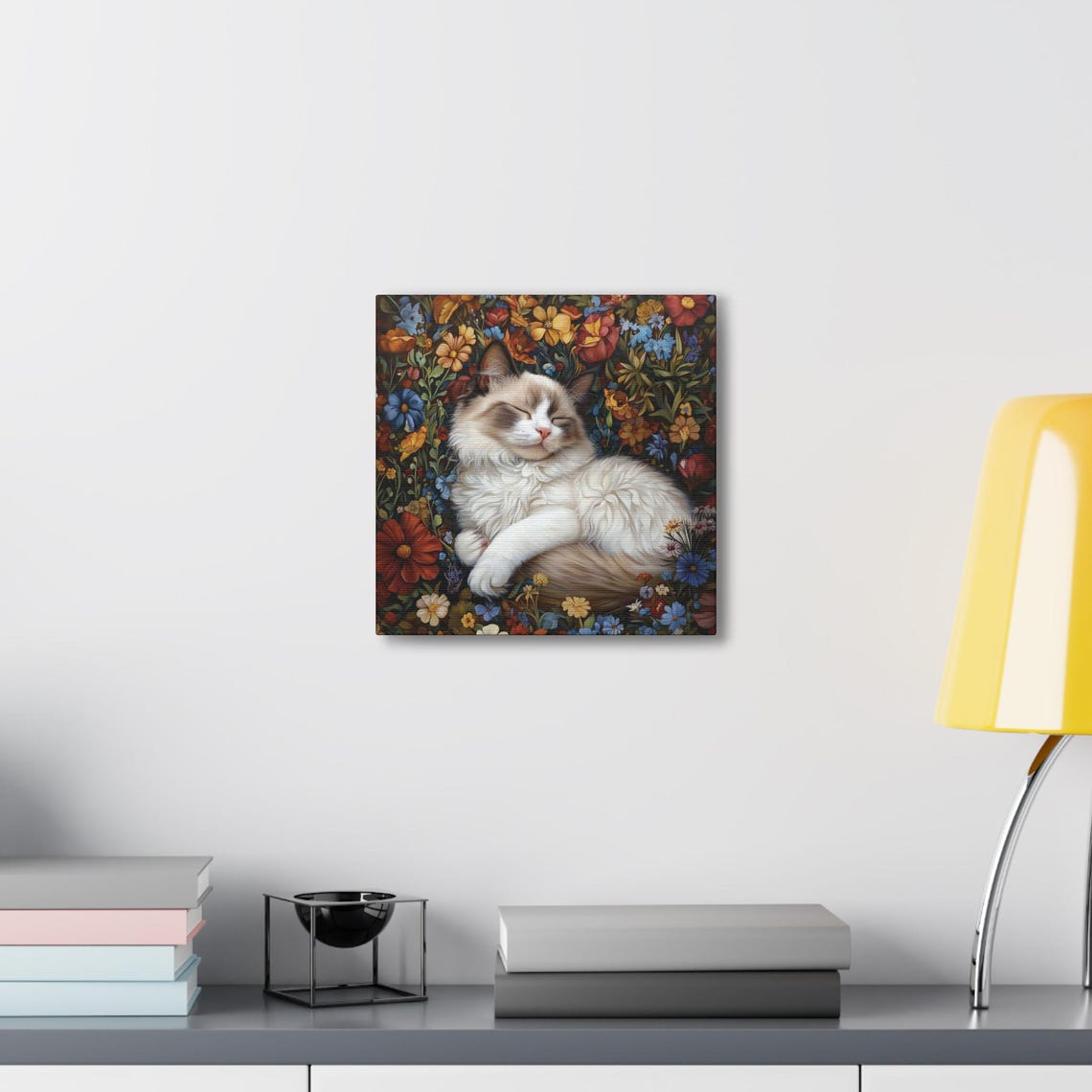 Fluffy Ragdoll Cat Sleeping in a Vibrant Wildflower Garden Poster - Image 6