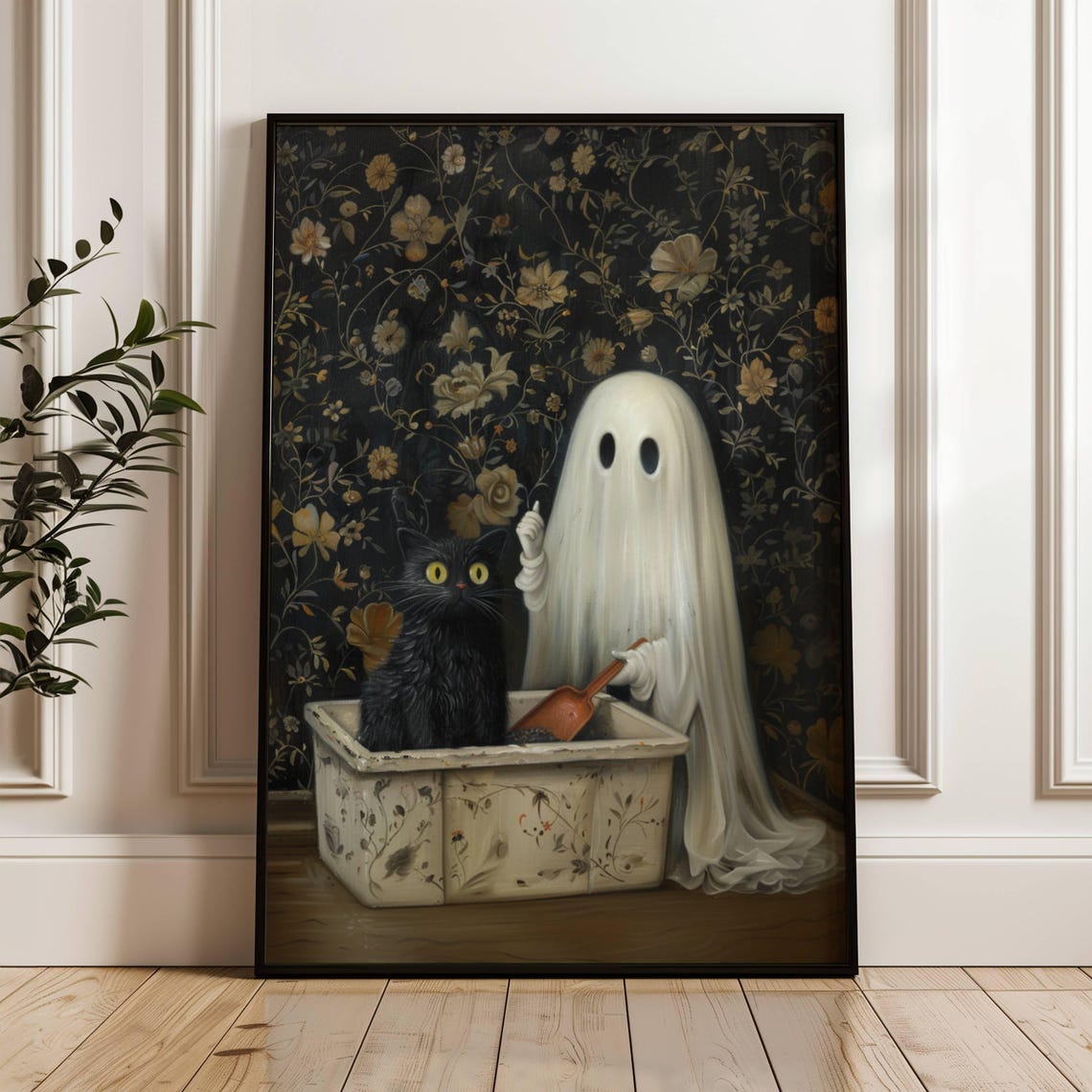 Funny And Cat Litter Box Poster Whimsical Gothic Bathroom Wall Art With Black Spooky Halloween Print Lover Gift Unframed