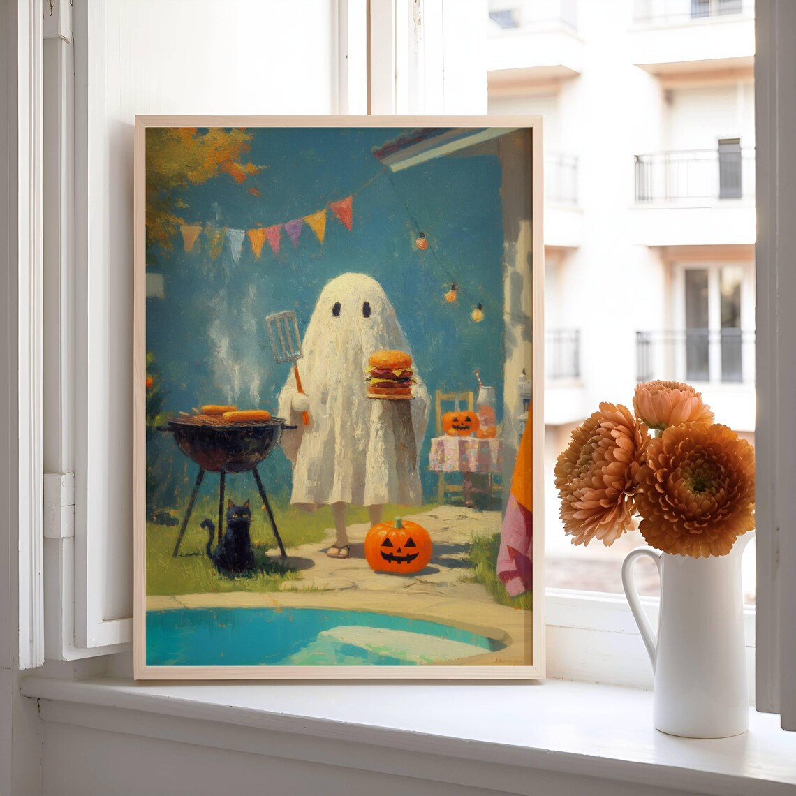 Summerween BBQ Poster, Cute Grilling Black Cat