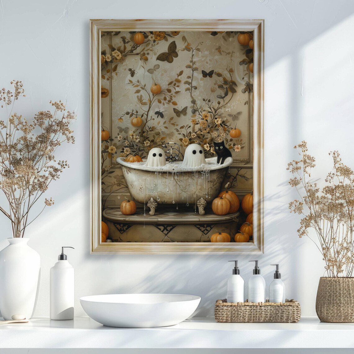 Ghost And Cat Bathtub Halloween Whimsigoth Art Print - Image 5