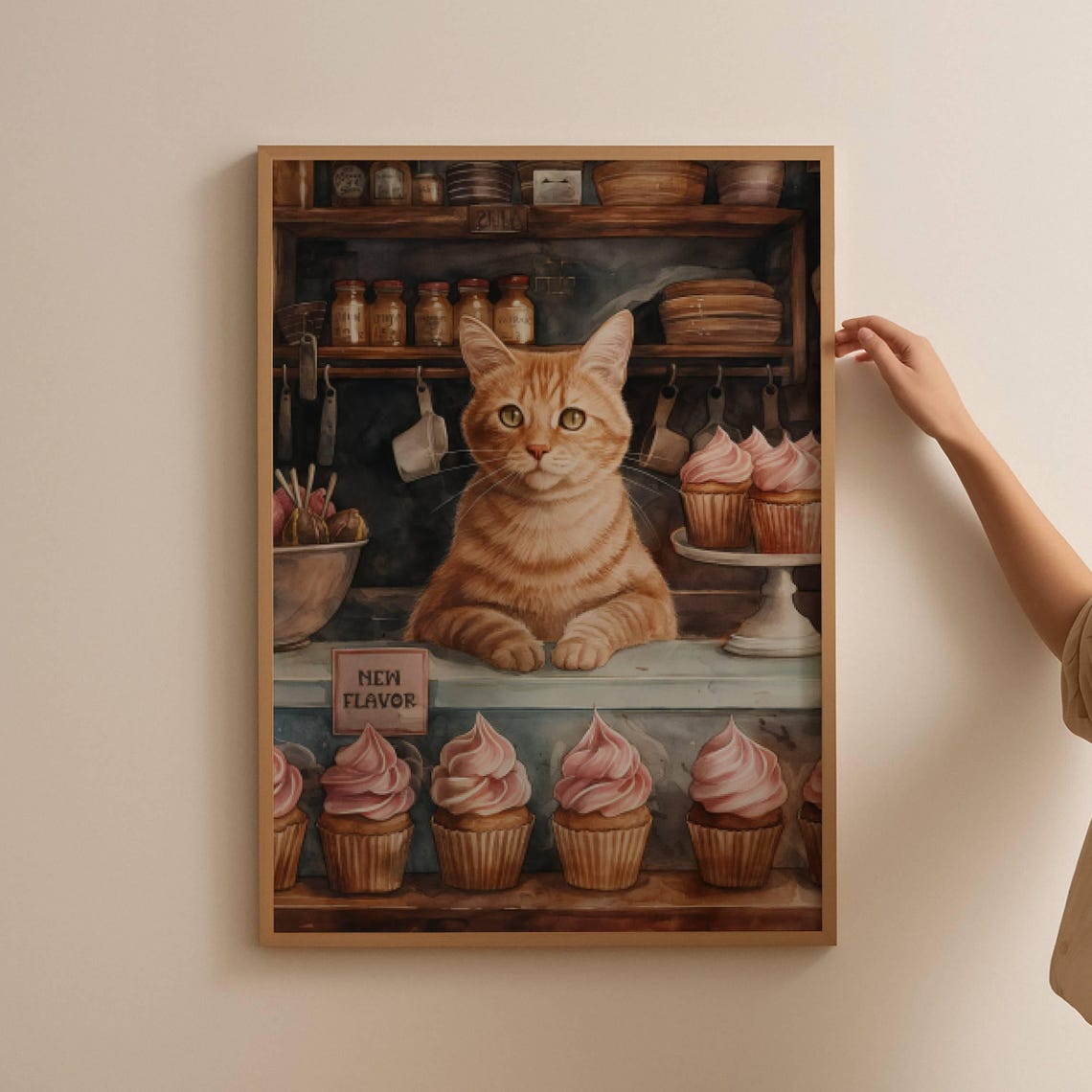 Ginger Cat Behind Cupcake Shop Counter New Flavor Sign Poster - Image 5