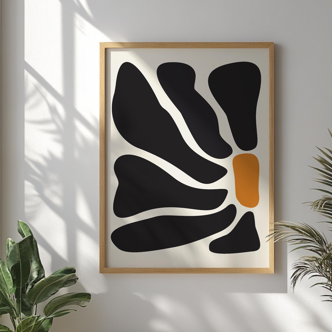 Large Black Minimalist Flower Abstract Organic Neutral Modern Art Poster