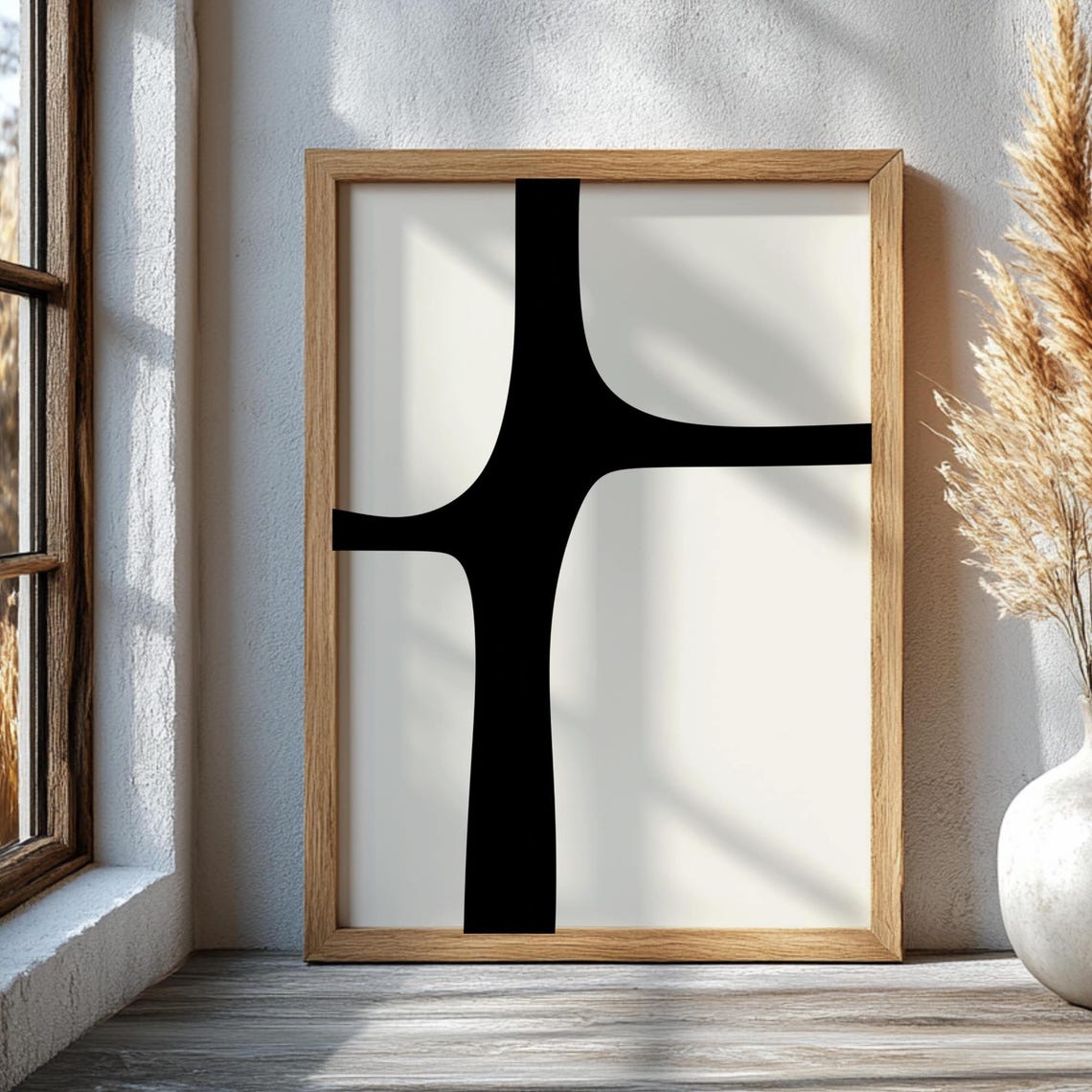 Beige And Black Wall Decor Mid Century Modern Home Large Abstract Monochrome Print Organic Minimalist Printed Art
