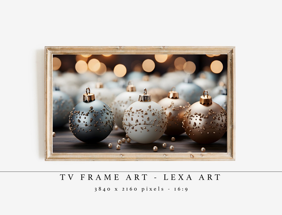 Blue Silver Christmas Ornaments TV Frame Art Gold Winter Bauble Poster