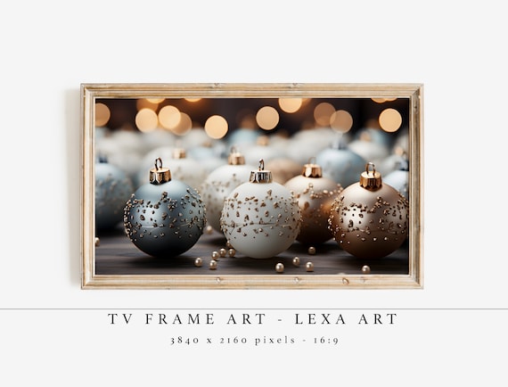 Blue Silver Christmas Ornaments TV Frame Art Gold Winter Bauble Poster