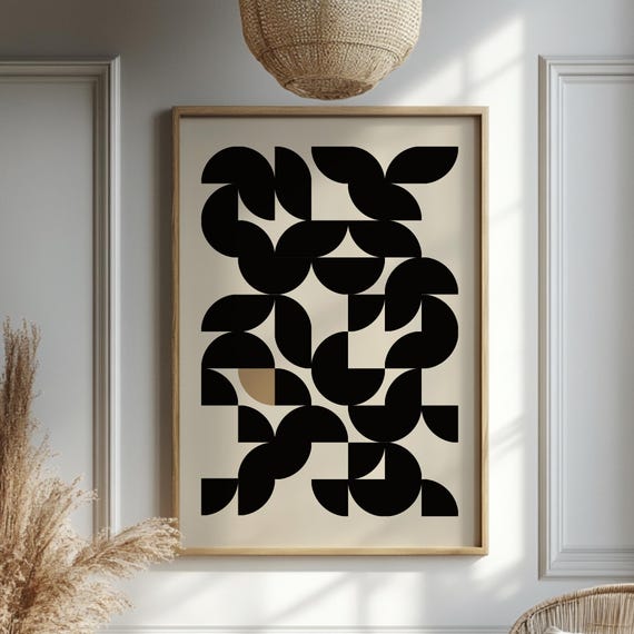Black Geometric Wall Art Contemporary Printed For Modern Living Room Decor Minimalist Abstract Print Home Or Office Design