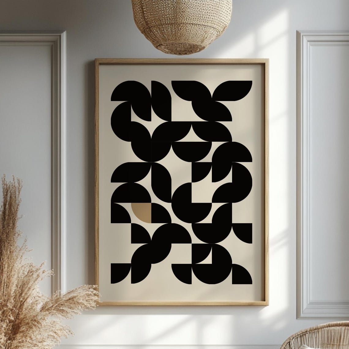 Abstract Black Geometric Half Circle Mid Century Modern Art Poster