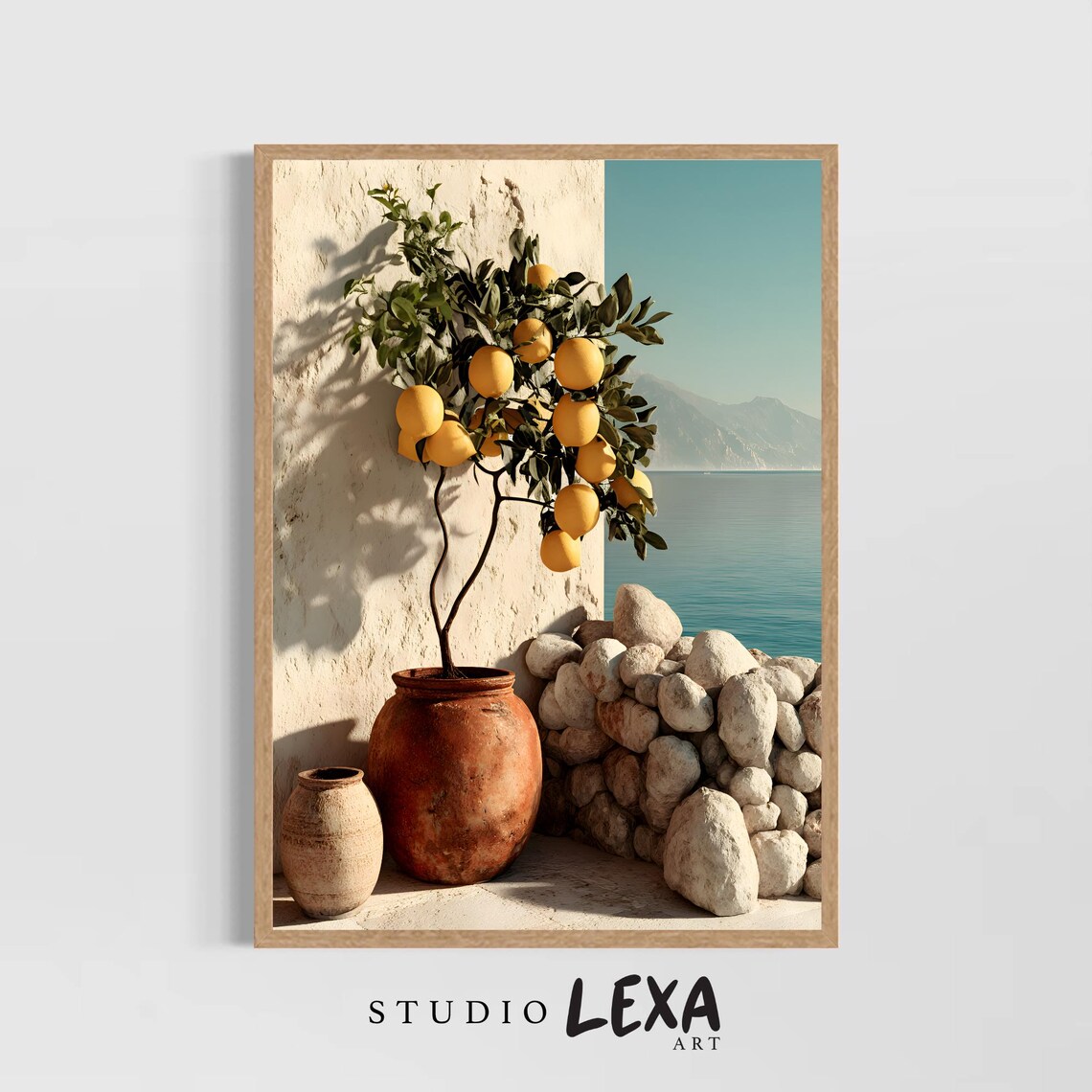 Lemon Tree Mediterranean Poster, Rustic Italian Landscape