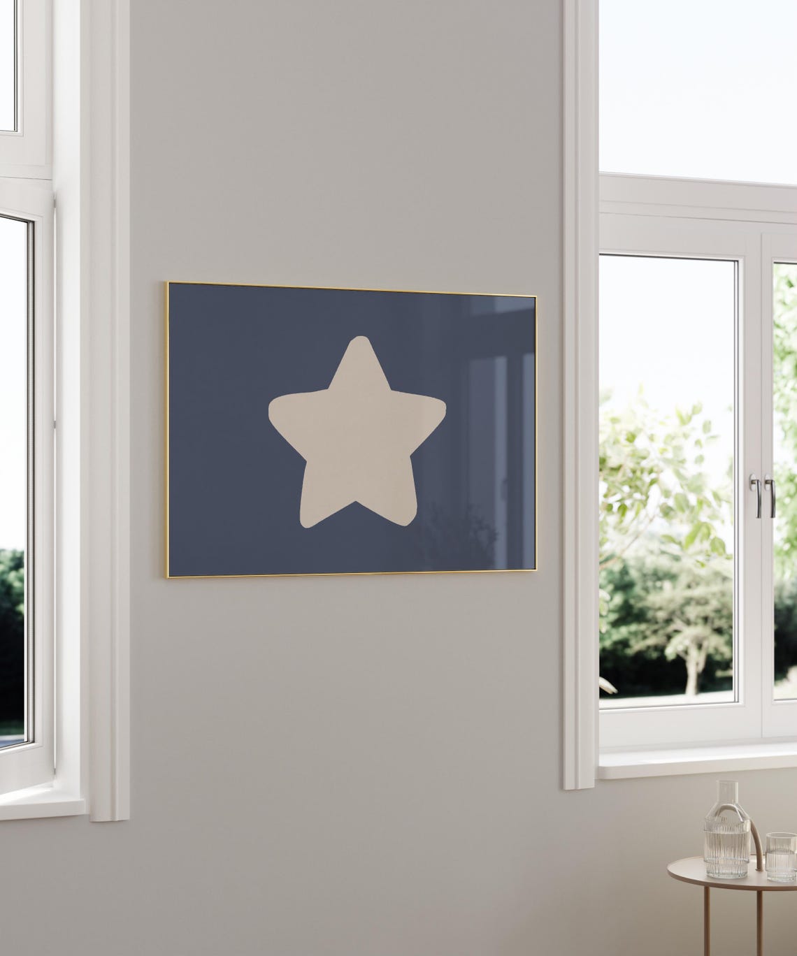 Navy Blue White Star Modern Minimalist Nursery Wall Decor Poster - Image 2